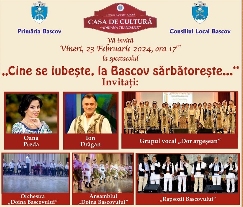 „Cine se iubește, la Bascov sărbătorește…” | Artiști cunoscuți vin la Bascov pe 23 februarie